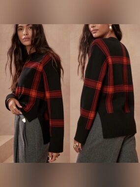Banana Republic Black Sweater with Red Plaid
